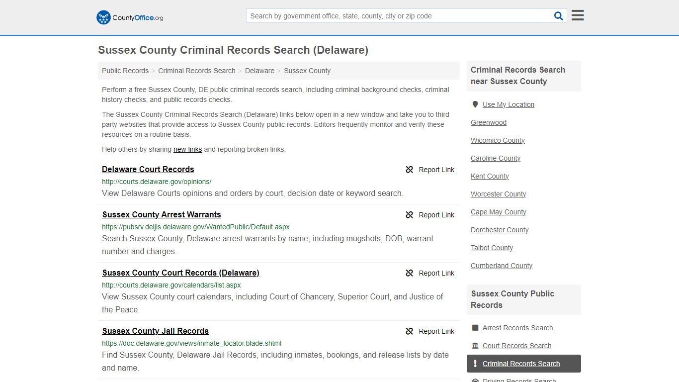 Sussex County Criminal Records Search (Delaware) - County Office