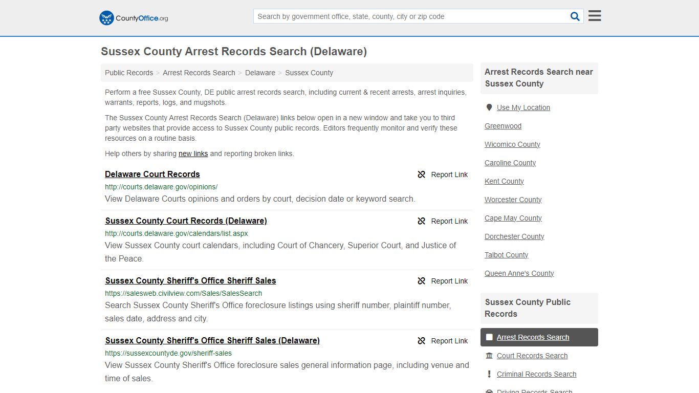 Sussex County Arrest Records Search (Delaware) - County Office
